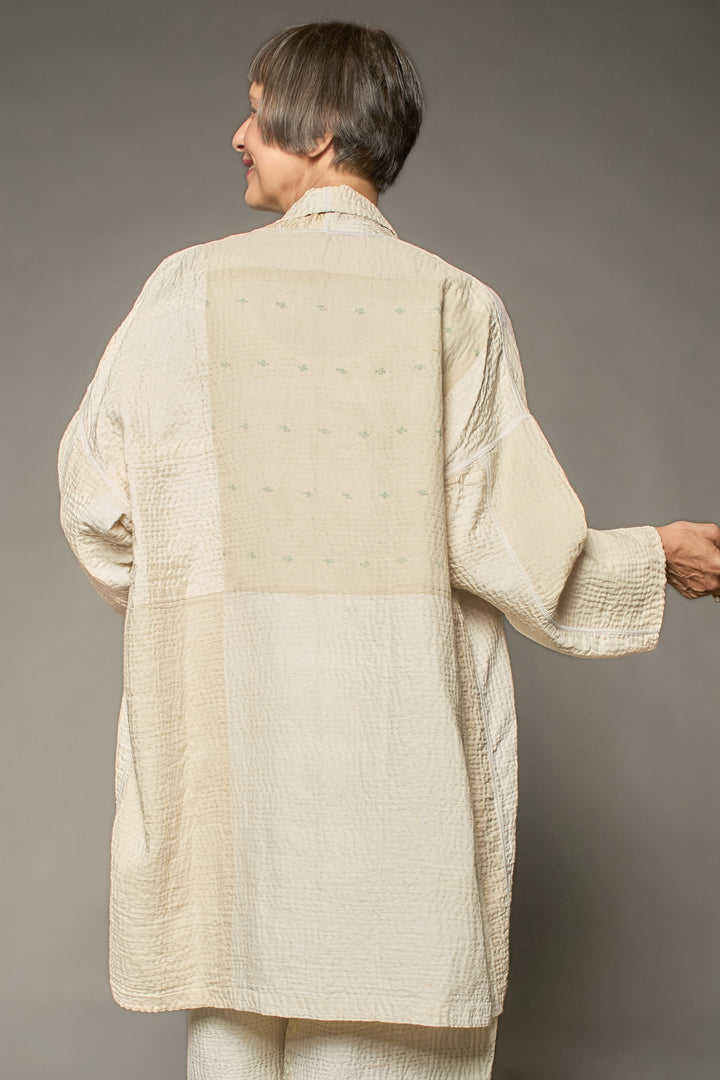JAIPUR WHITE KANTHA HAORI JACKET - jw4068-ivy -
