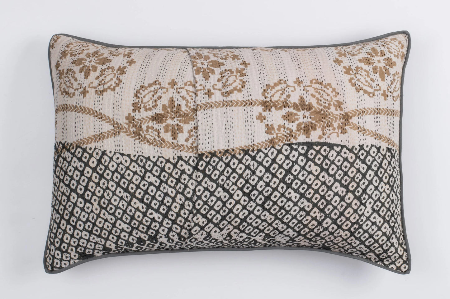 Kimono Cotton Kantha Pillow Sham -Black -