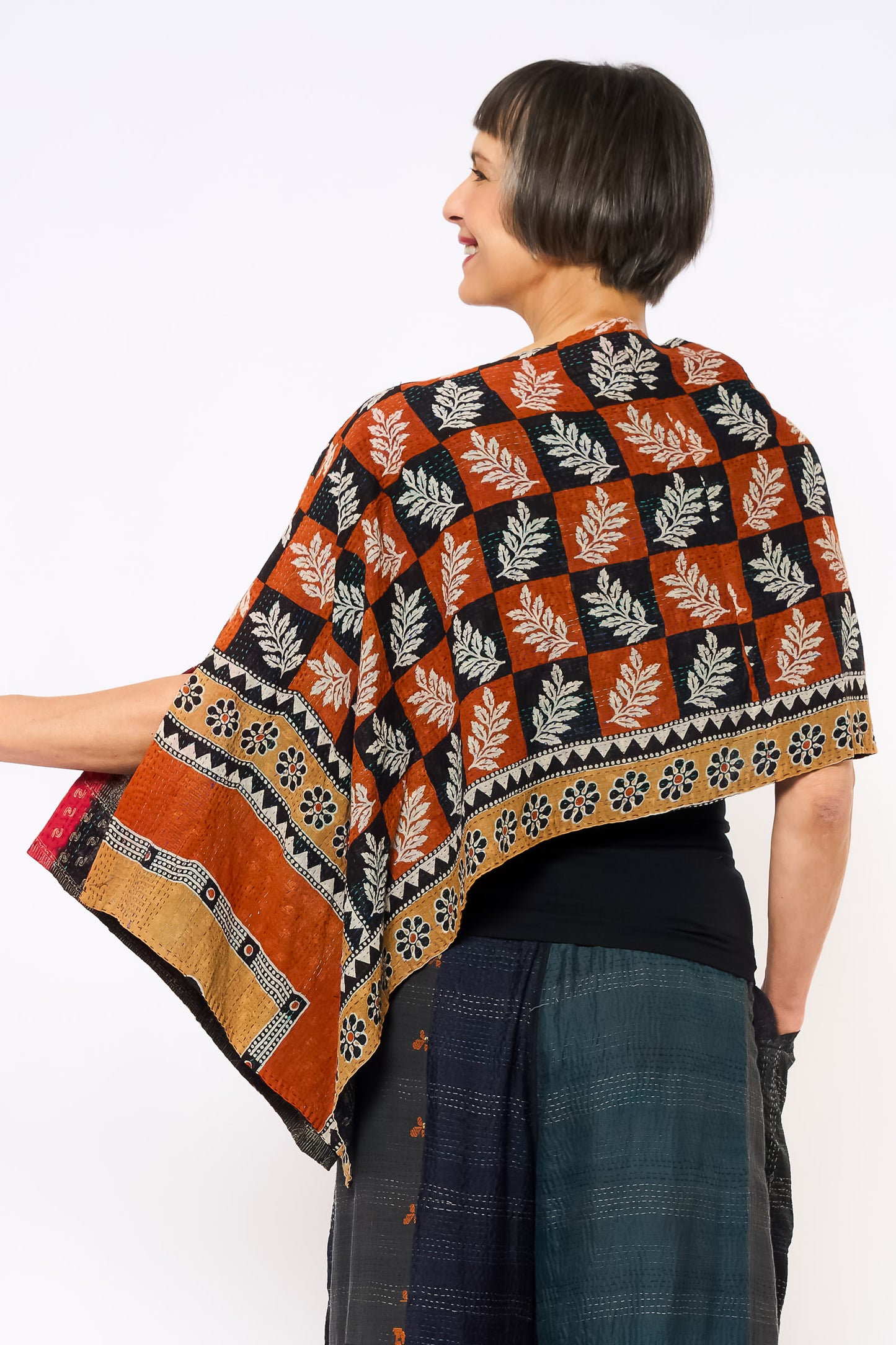 VINTAGE COTTON KANTHA CAPE - cv2806-mlt -