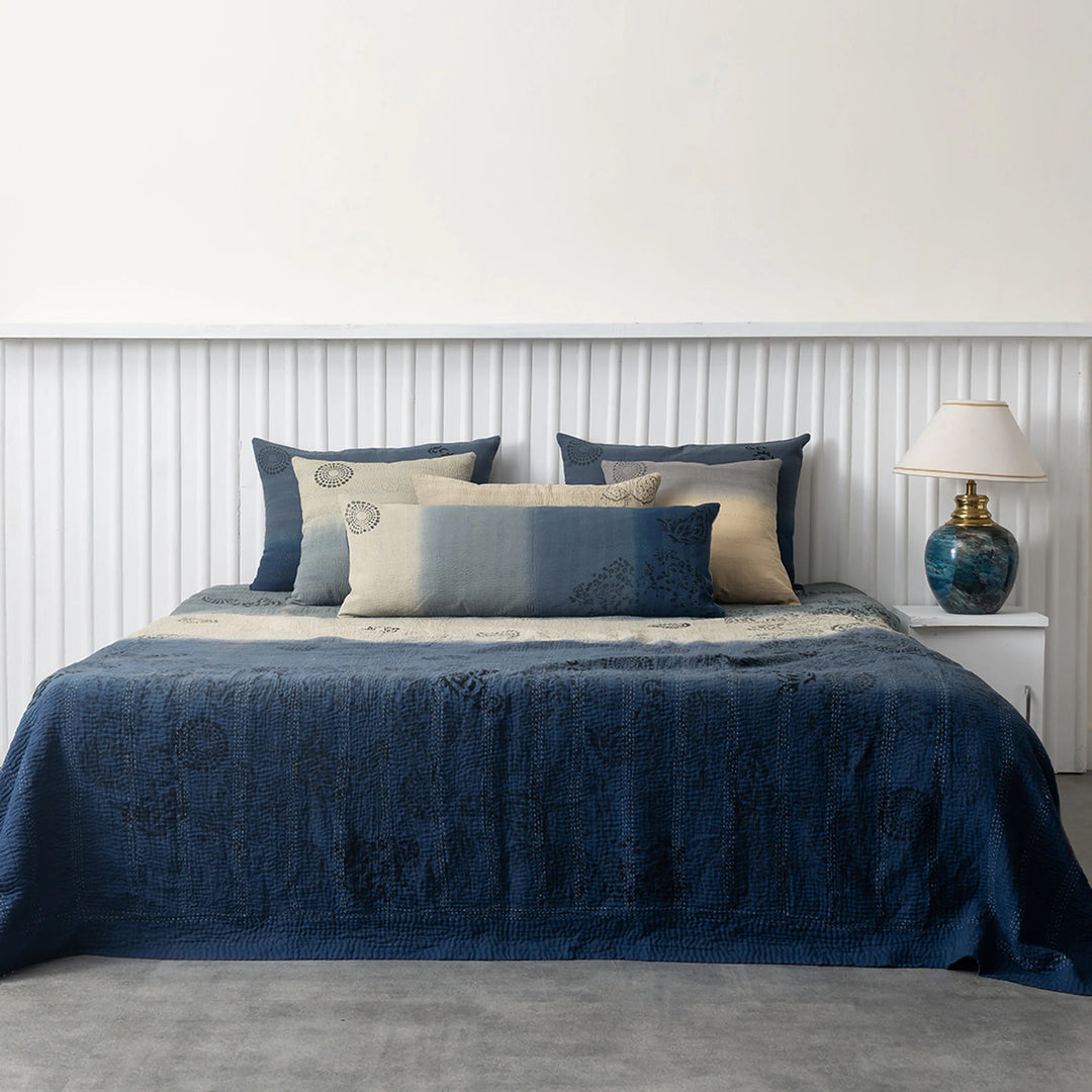 Ombre With Fray Patch Handmade Vintage Quilts - Navy