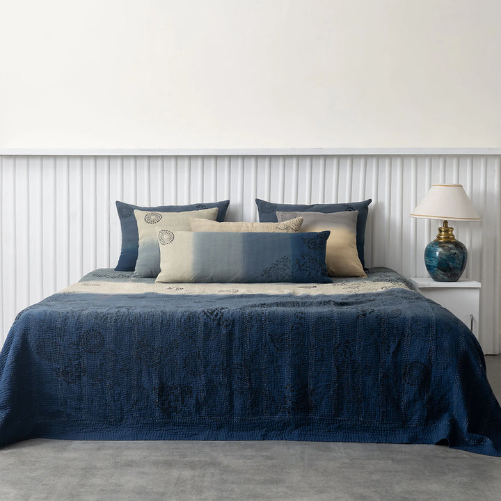 Ombre With Fray Patch Handmade Vintage Quilts - Navy
