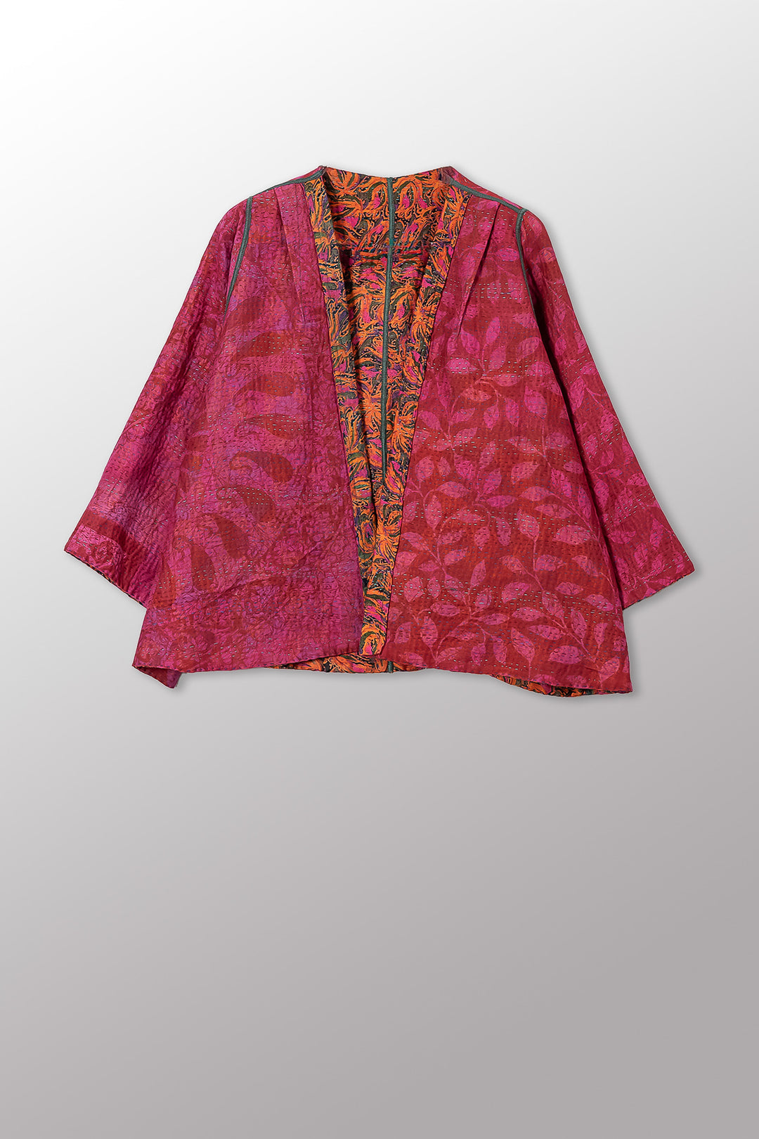 VINTAGE SILK GEORGETTE COTTON KANTHA BELL SHAPE JACKET - gc4048-0002a -