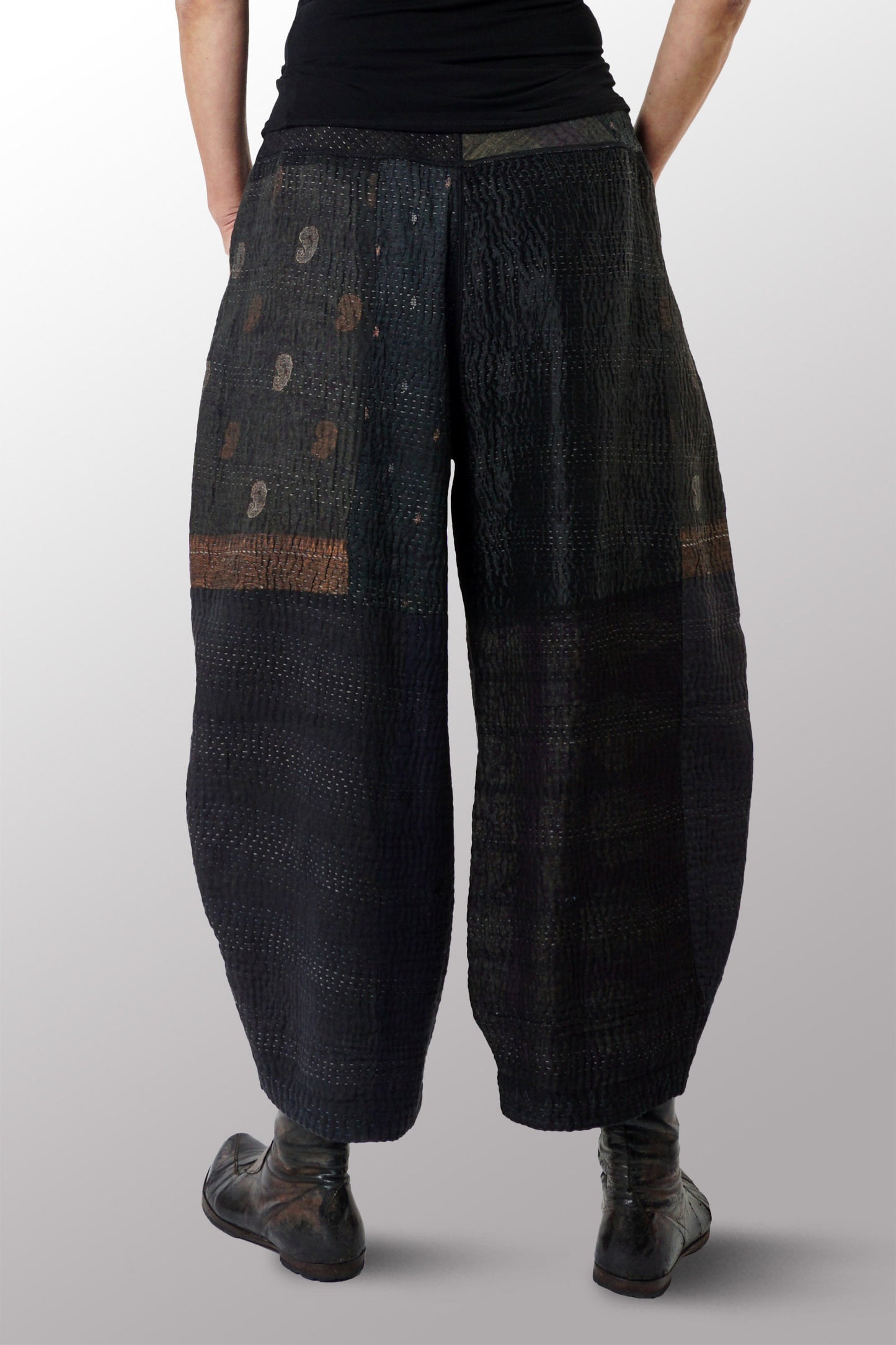 JAIPUR PATCH KANTHA LANTERN PANTS - jp4634-blk -