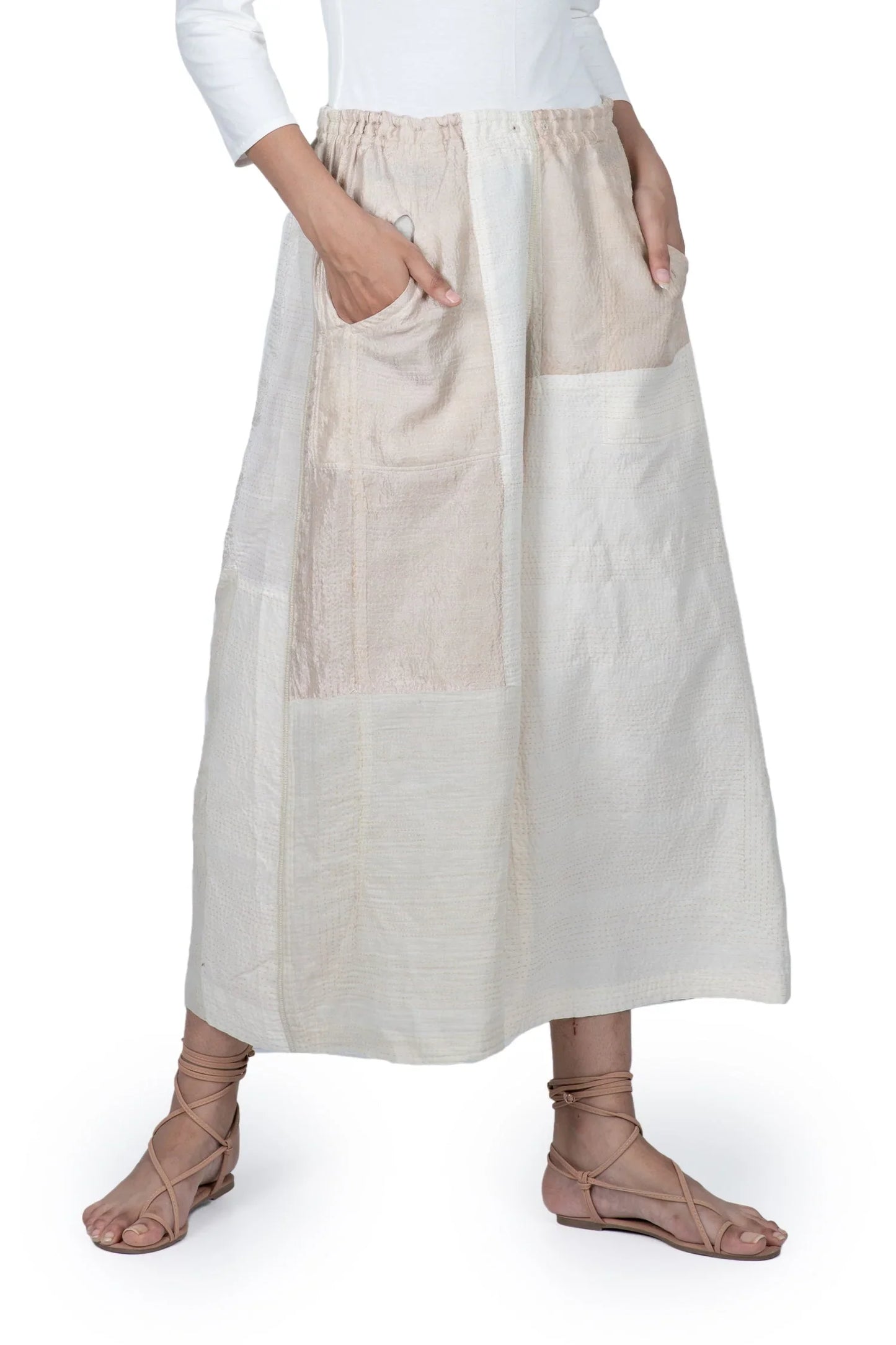 JAIPUR WHITE KANTHA DRAW STRING GAUCHO - jw2627-ivy -