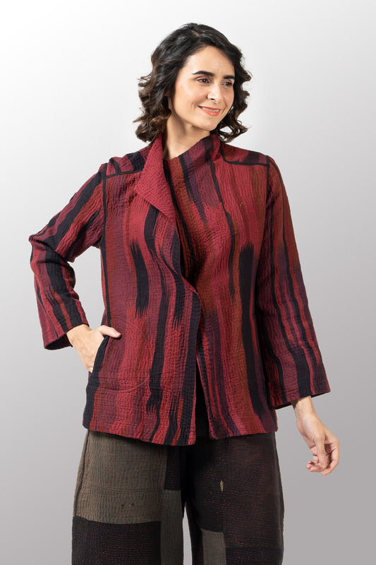 IKAT STRIPE KANTHA SHORT JACKET - is4007-drd -