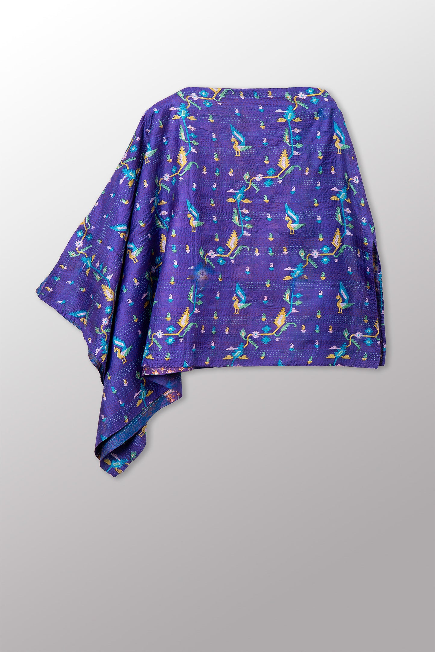 VINTAGE SILK KANTHA LONG CAPE - sv2841-0002a -