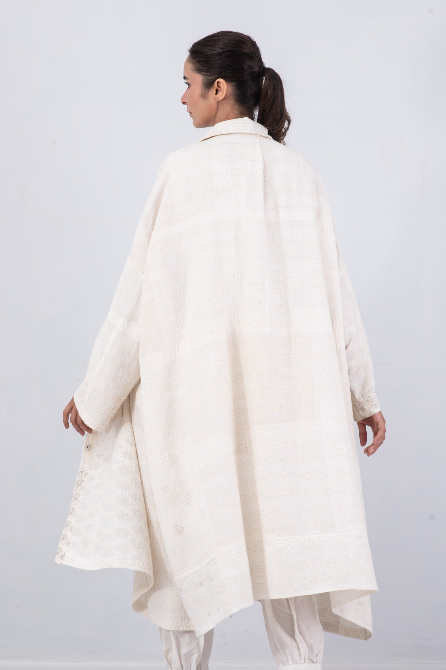 FRAYED PATCH KANTHA OVERSIZE DRESS - fi2432-ivy -