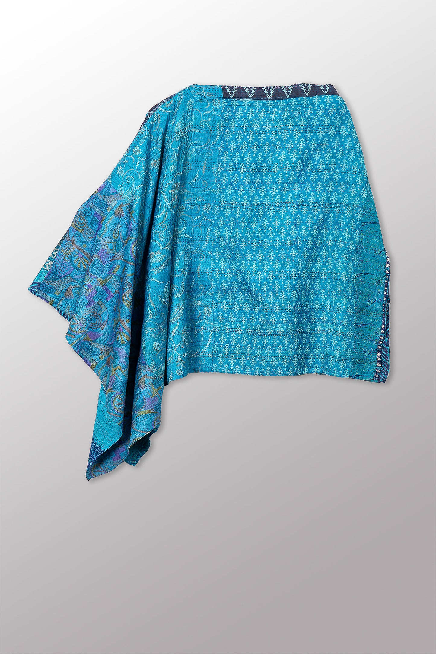 VINTAGE SILK KANTHA LONG CAPE - sv2841-0003a -