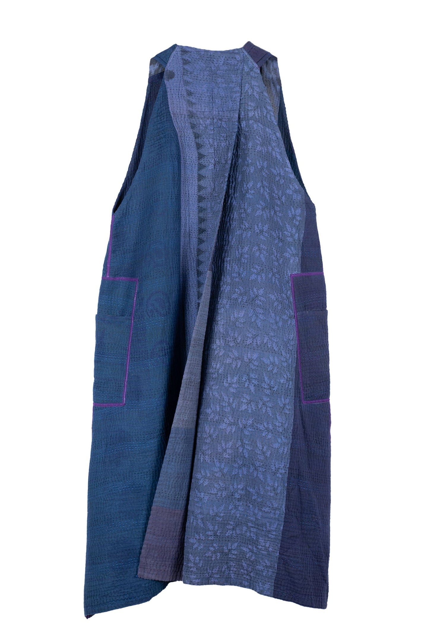 OMBRE PATCHED KANTHA BACK PLEATED VEST MAXI - op4222-blu -