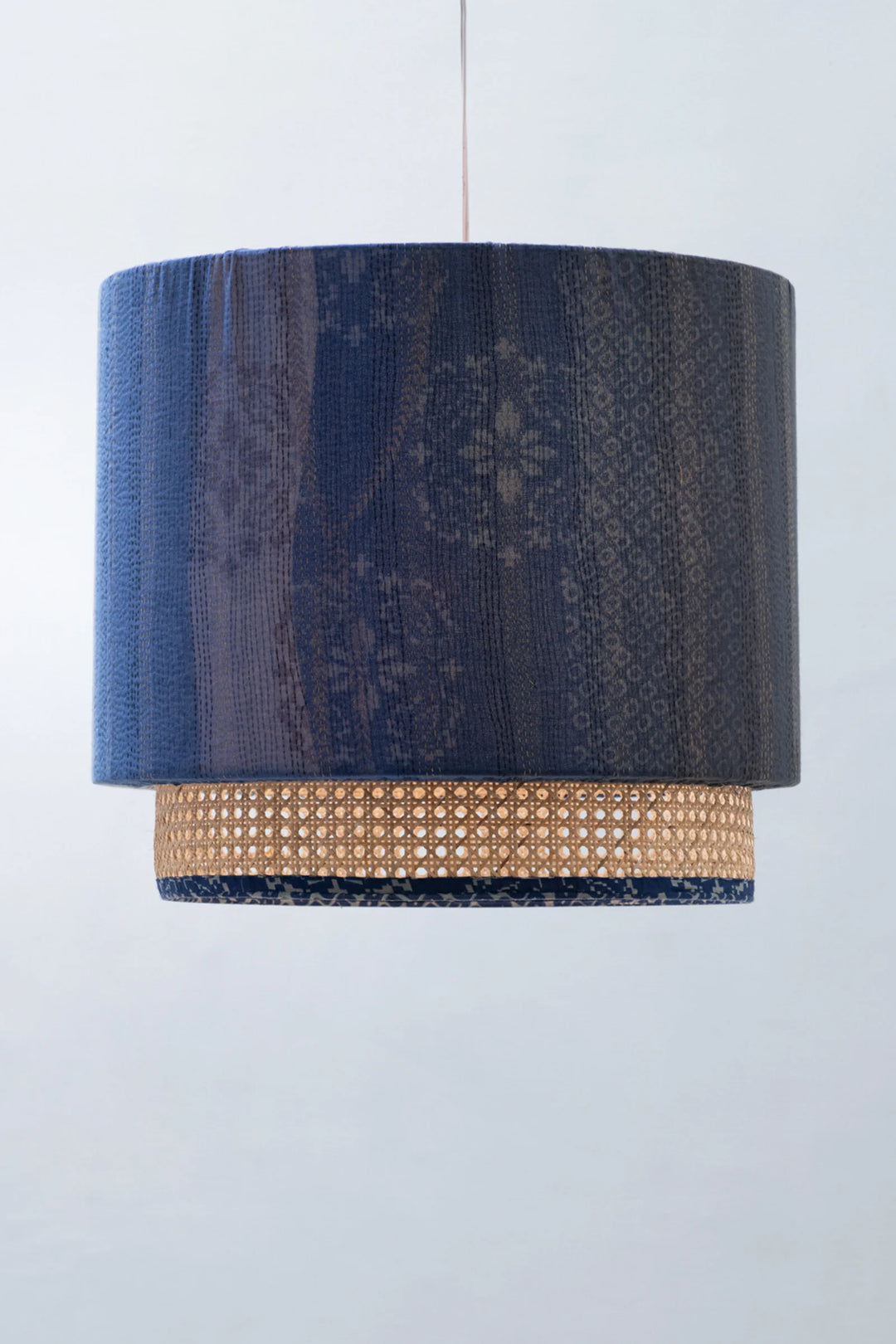Kimono Cotton Kantha Hanging Lamp -Blue