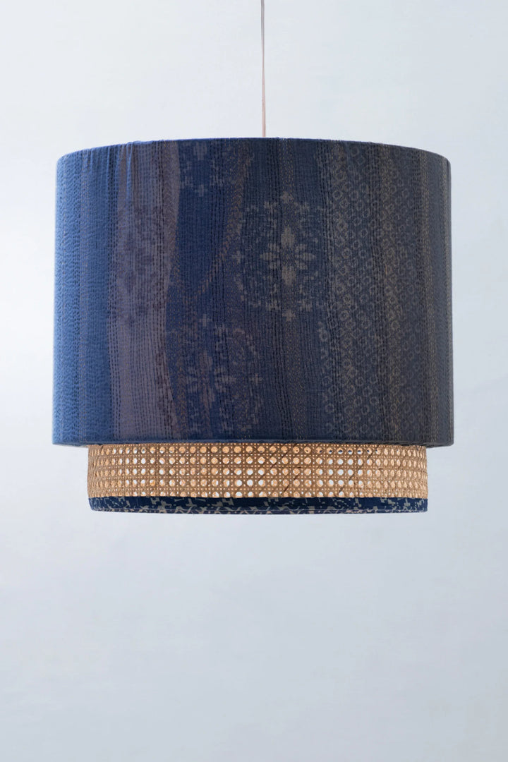 Kimono Cotton Kantha Hanging Lamp -Blue