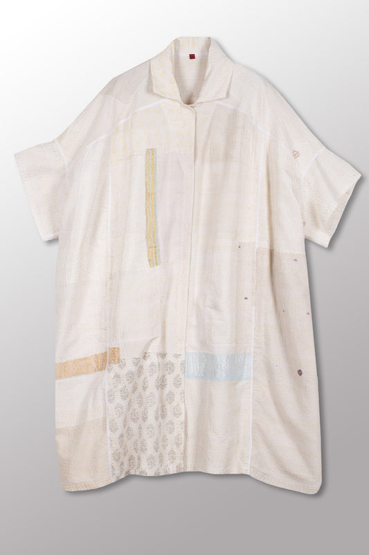 FRAYED PATCH KANTHA WIDE SHIRT DRESS - fi2448-ivy -