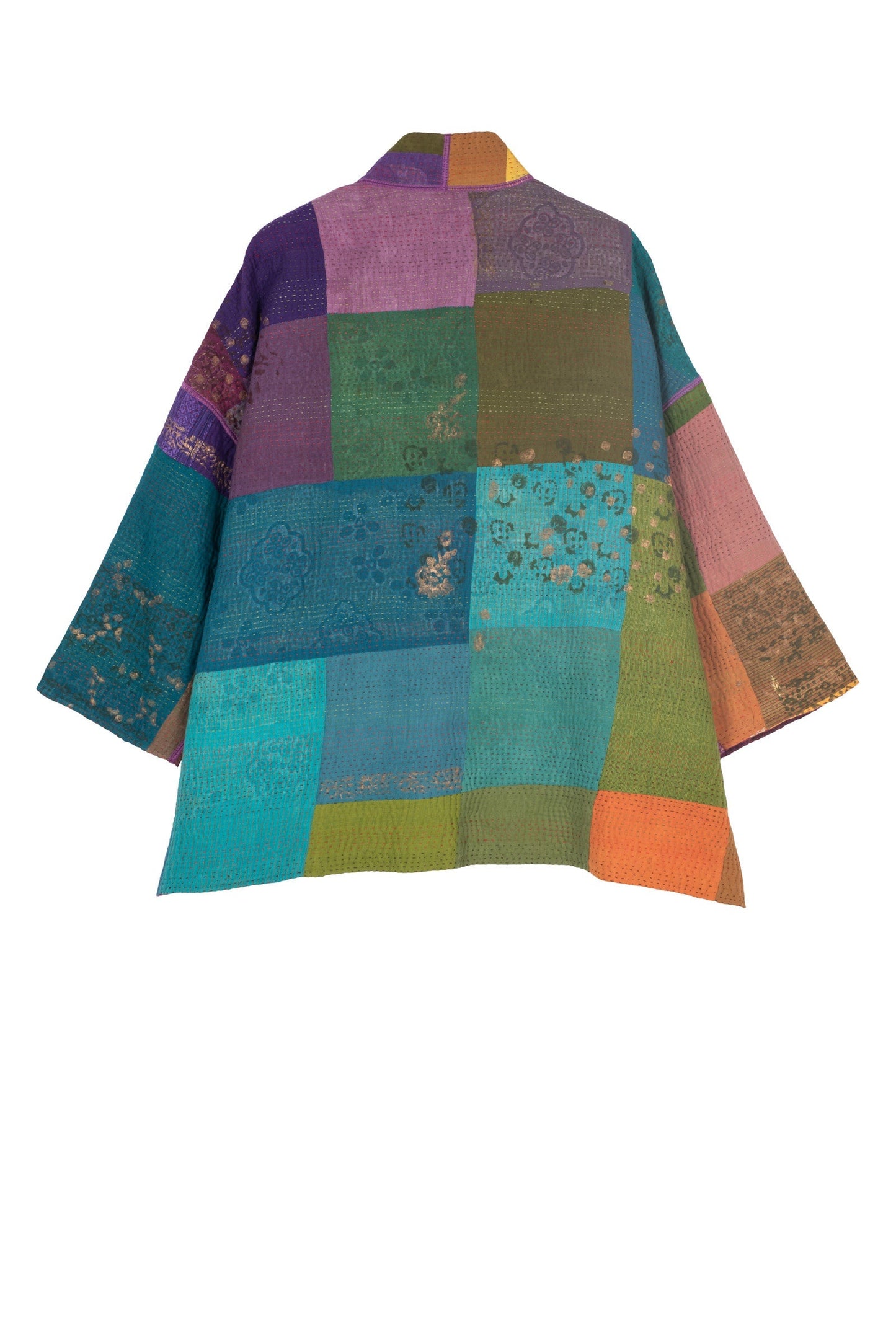 OMBRE PATCHED GOLD STAMP KANTHA  MINI KIMONO JACKET - og4055-mlt -