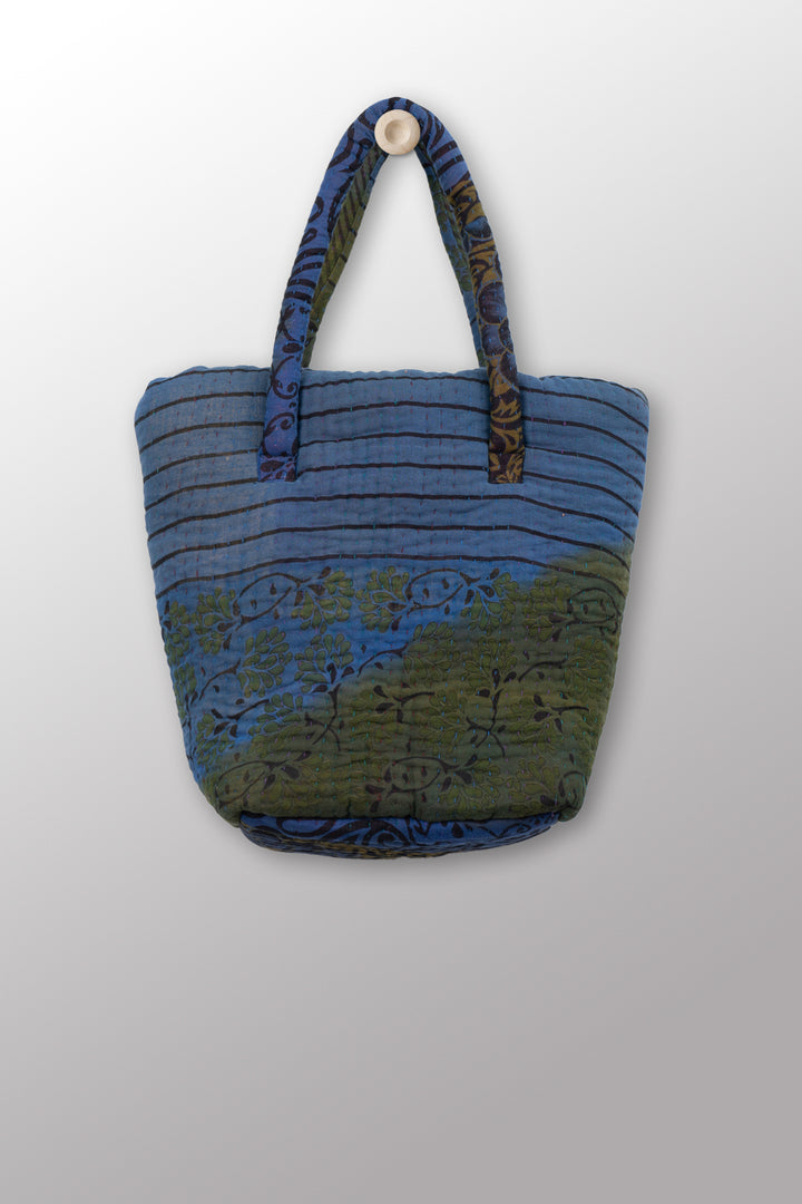 Quilted Overdye Cotton Kantha Bucket Tote 