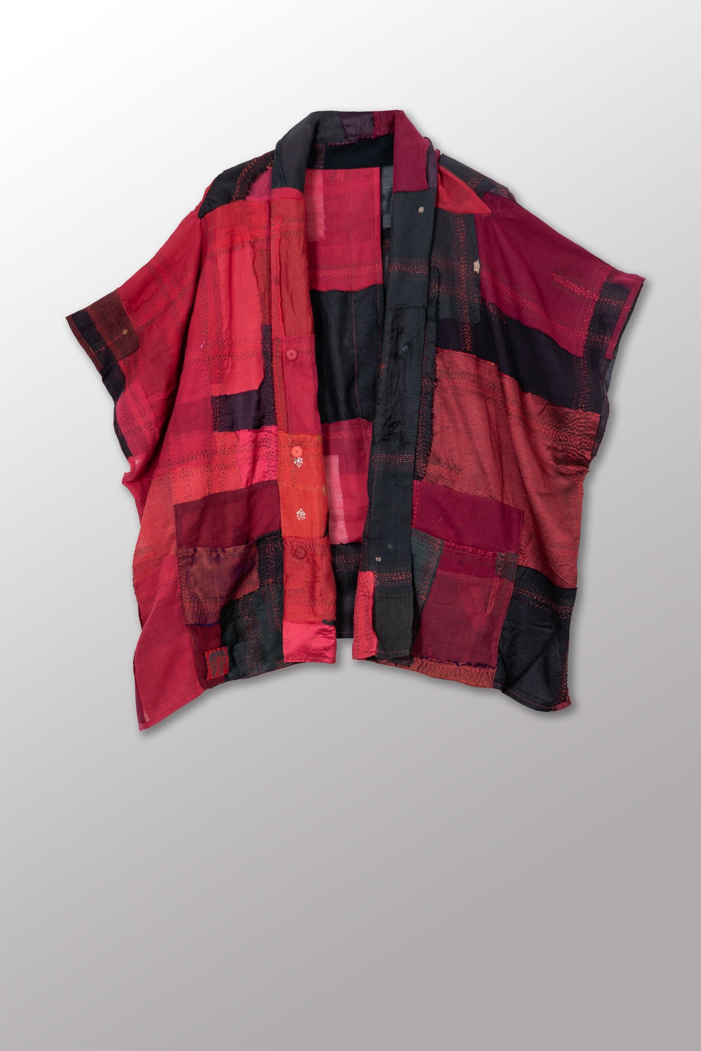 MOSAIC OMBRE KANTHA PONCHO TOP - mo1568-red -