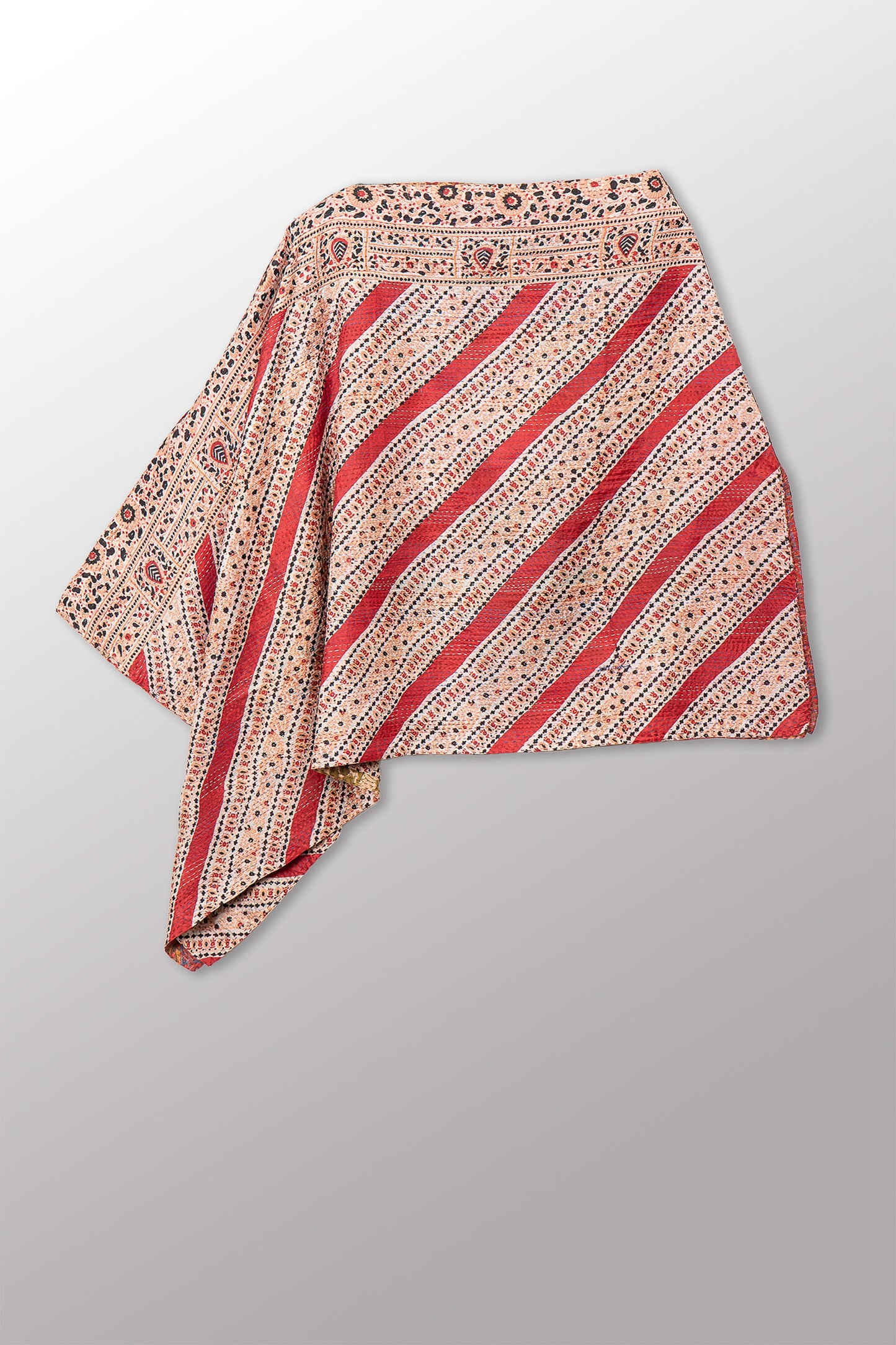 VINTAGE SILK KANTHA LONG CAPE - sv2841-0012a -