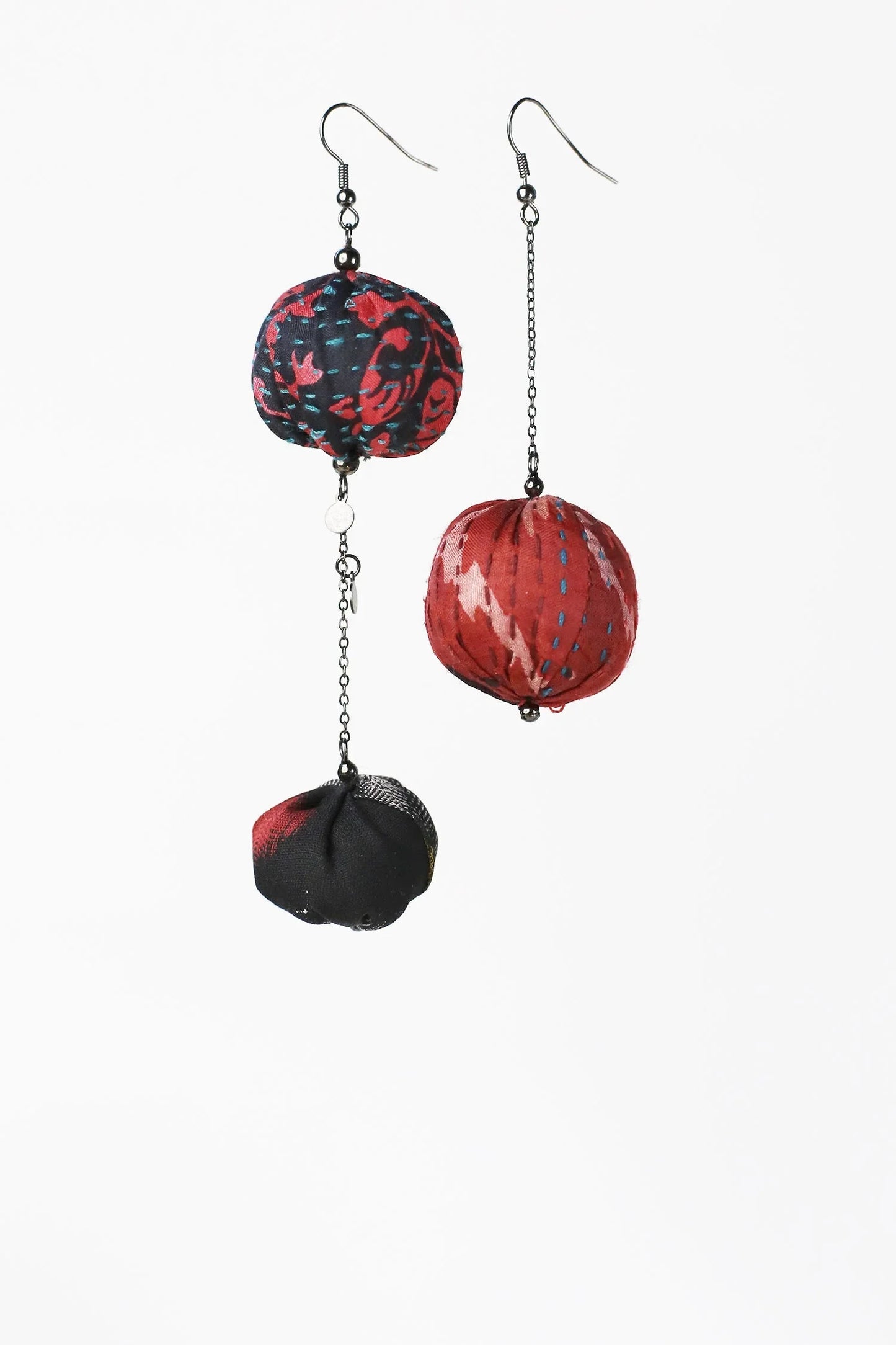 OOAK VINTAGE SILK KANTHA NUTS EARRINGS - ok2773-7001a -