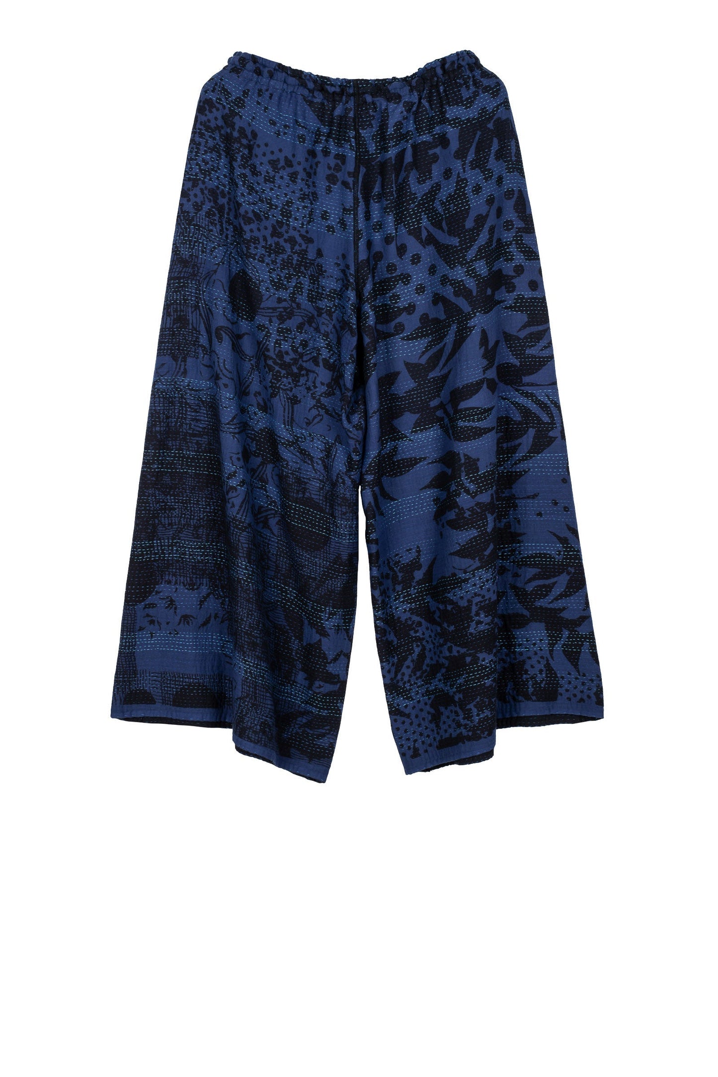 MONOTONE TWILIGHT PRINT KANTHA DRAW STRING GAUCHO - tp2627-nvy -