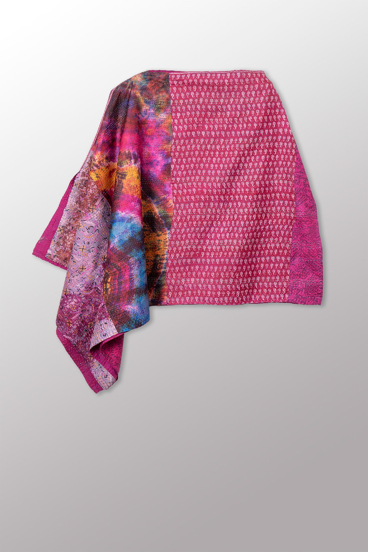 VINTAGE SILK KANTHA LONG CAPE - sv2841-0004a -