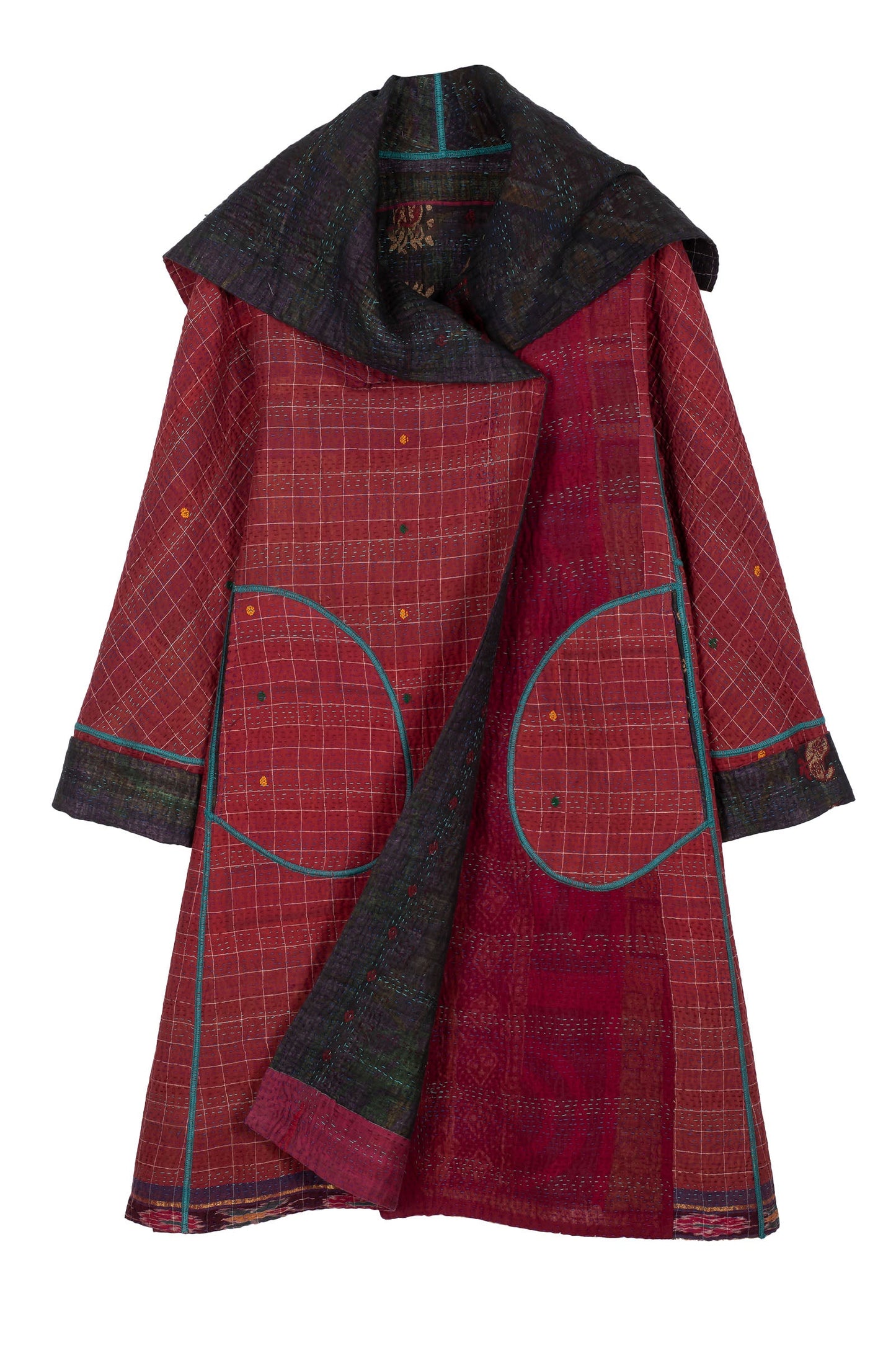 WOVEN VINTAGE COTTON KANTHA A-LINE COAT - fw4309-5001a -