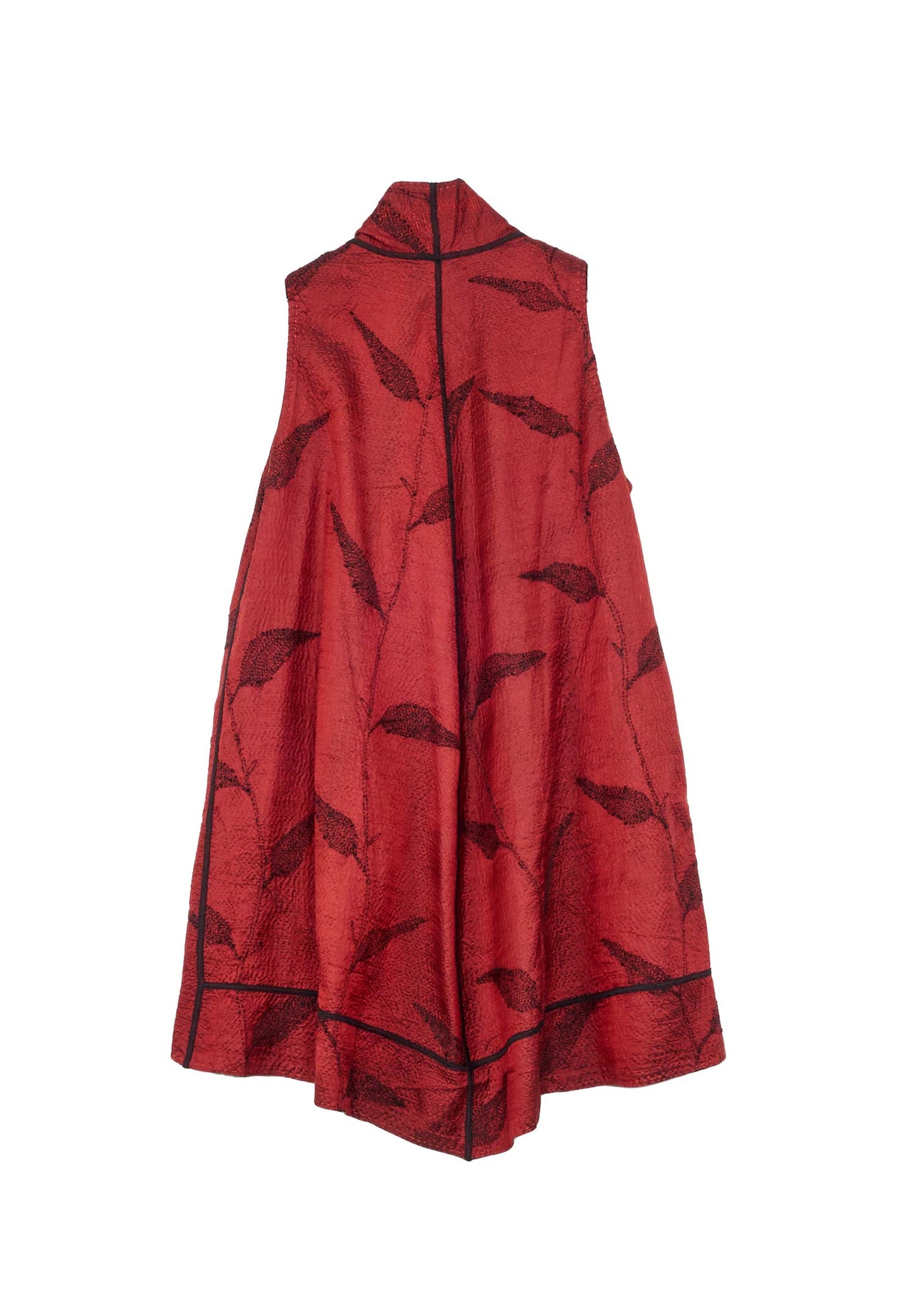 NIGHT BAMBOO SILK COTTON KANTHA A-LINE VEST - nb2203-red -