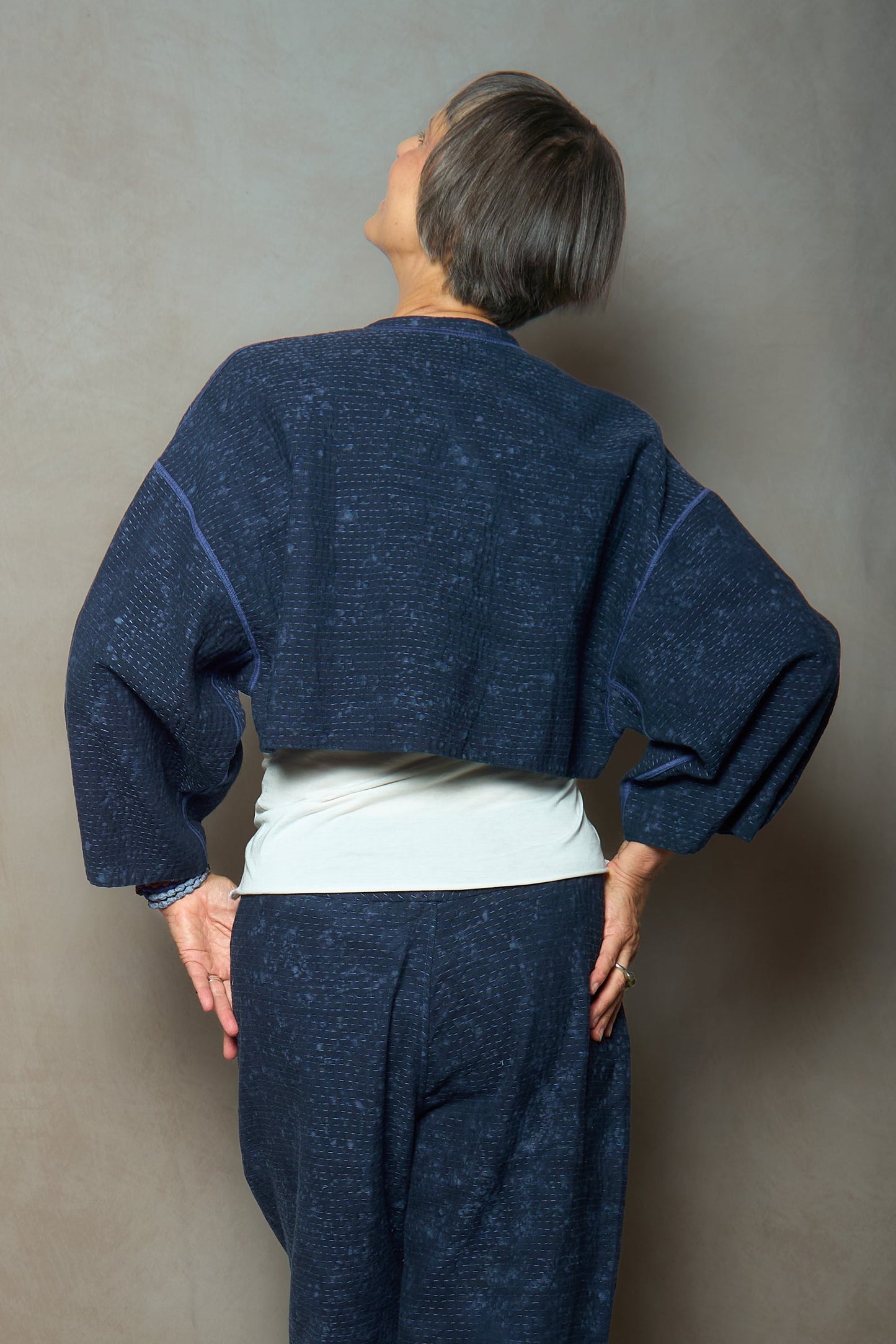 DUCK SUN DYE WITH PATCH KANTHA SLEEVE JACKET - us2090-nvy -