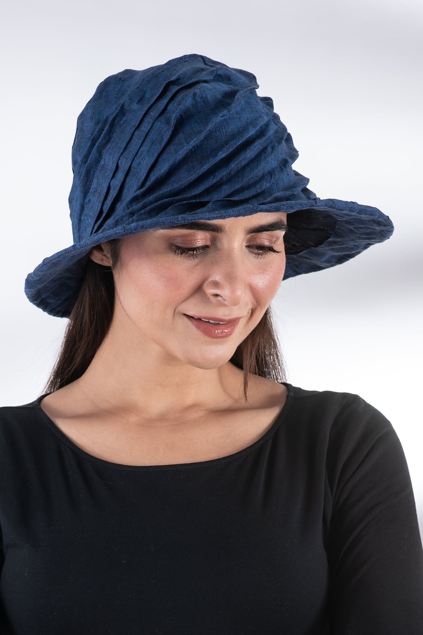 LINEN TWIST TUCKED BRIM HAT - ln1886-nvy -