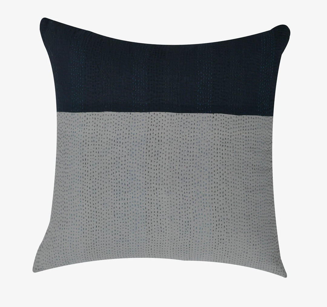 Monotone Ikat Handmade Vintage Kantha Pillow - Black