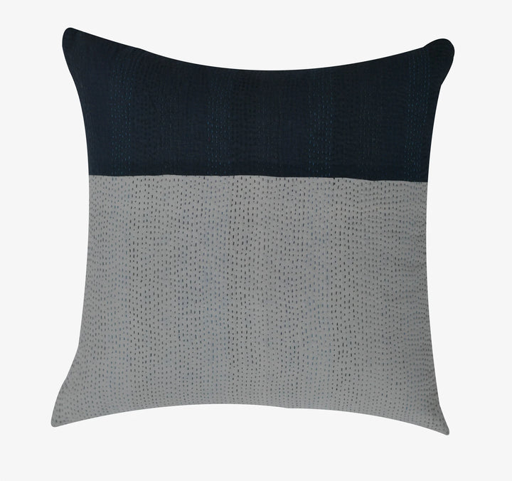 Monotone Ikat Handmade Vintage Kantha Pillow - Black