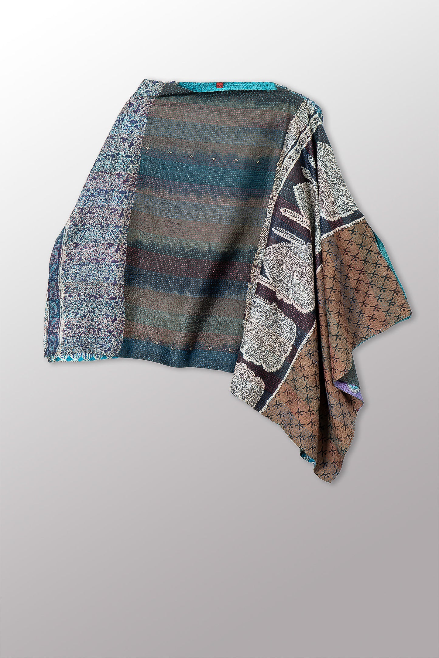 VINTAGE SILK KANTHA LONG CAPE - sv2841-0006a -