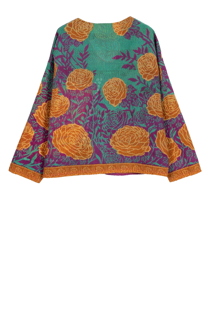 VESTE COURTE EN COTON KANTHA COL ROND VINTAGE - cv4053-0002a -