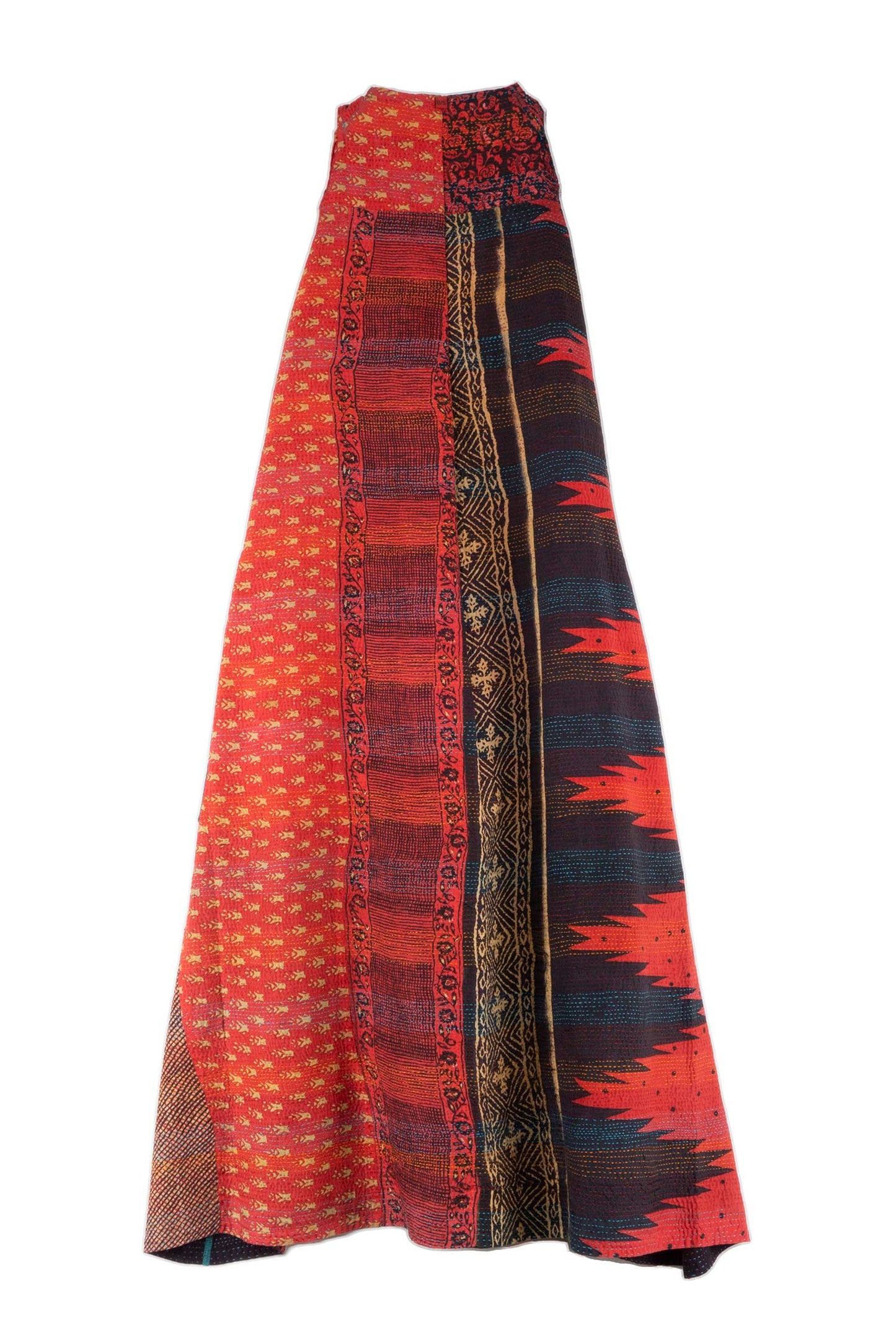 SILK COTTON OMBRE PRINT KANTHA BACK PLEATED VEST MAXI - os2222-red -