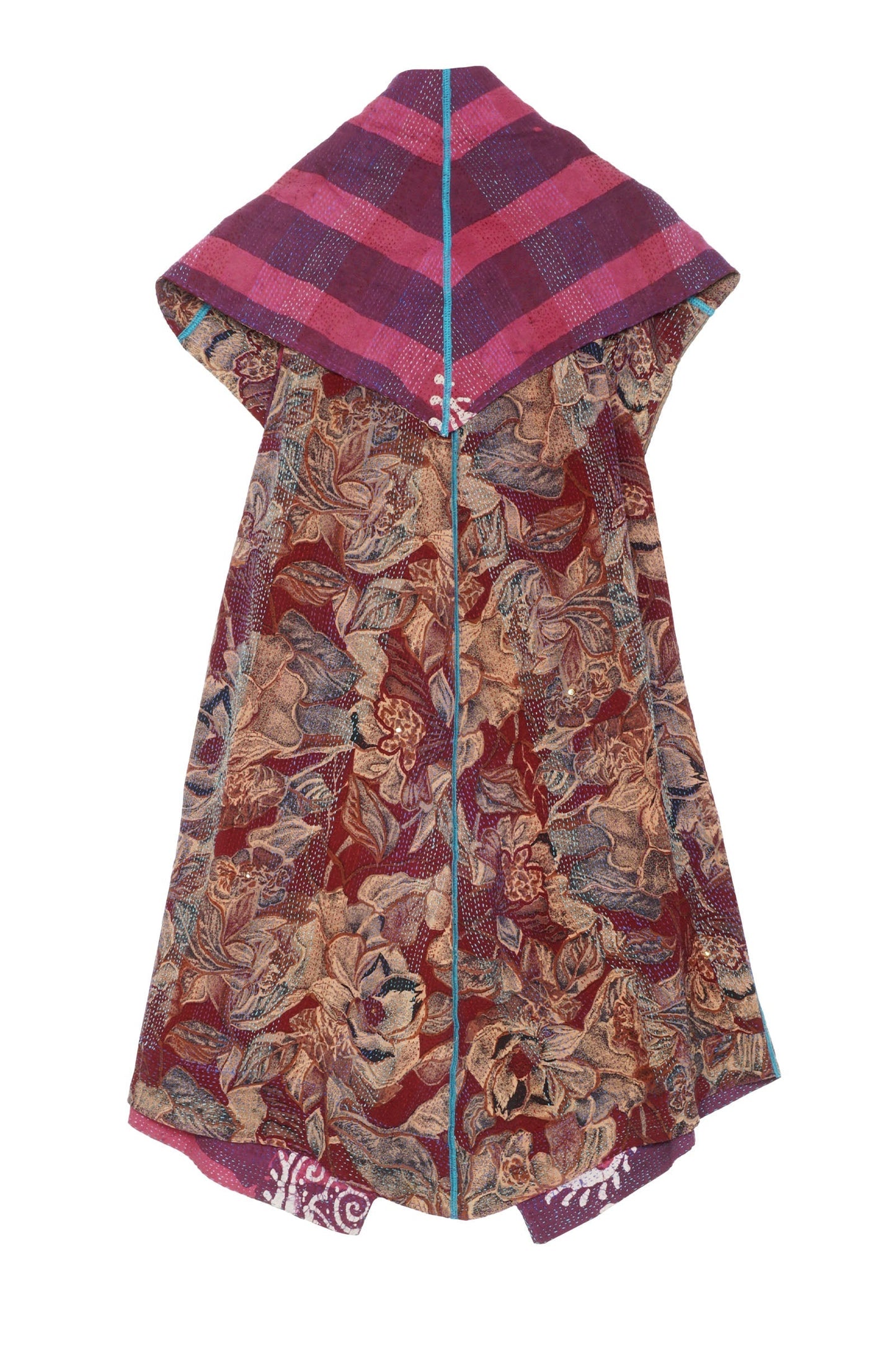 VINTAGE SILK GEORGETTE COTTON KANTHA CIRCULAR VEST - gc2201-9010a -