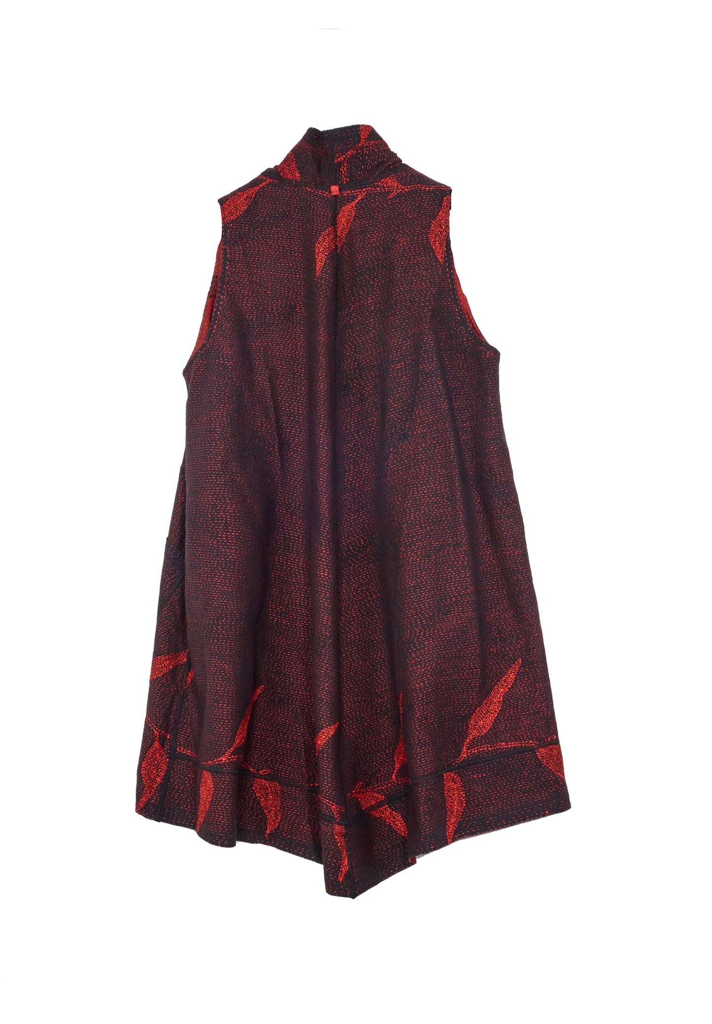 NIGHT BAMBOO SILK COTTON KANTHA A-LINE VEST - nb2203-red -