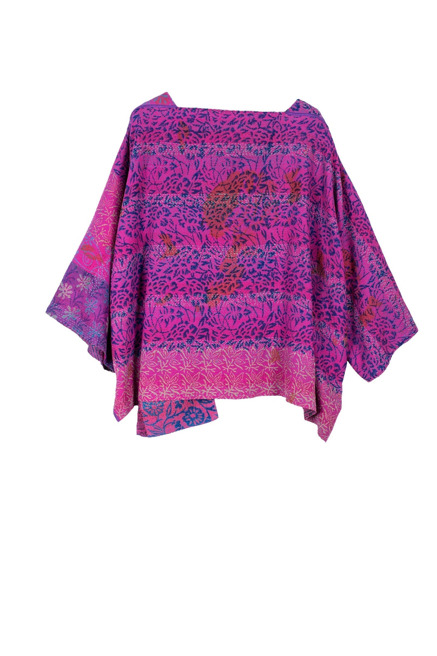 GEORGETTE VINTAGE SILK PATCH KANTHA 3/4 SLV. CROP TOP MIO - gs2538-pik -