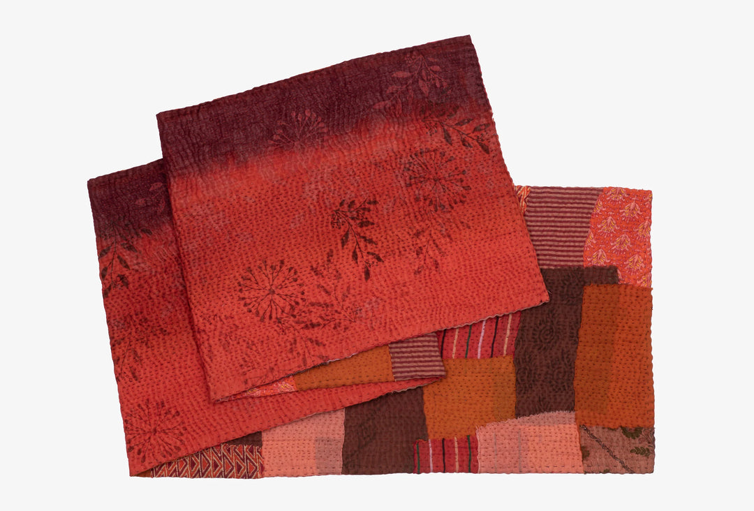 Ombre Patch Kantha Table Runner - Orange