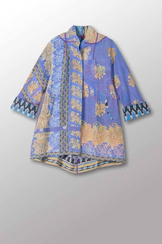 VINTAGE COTTON KANTHA FLARE LONG JACKET - cv4021-0053s -