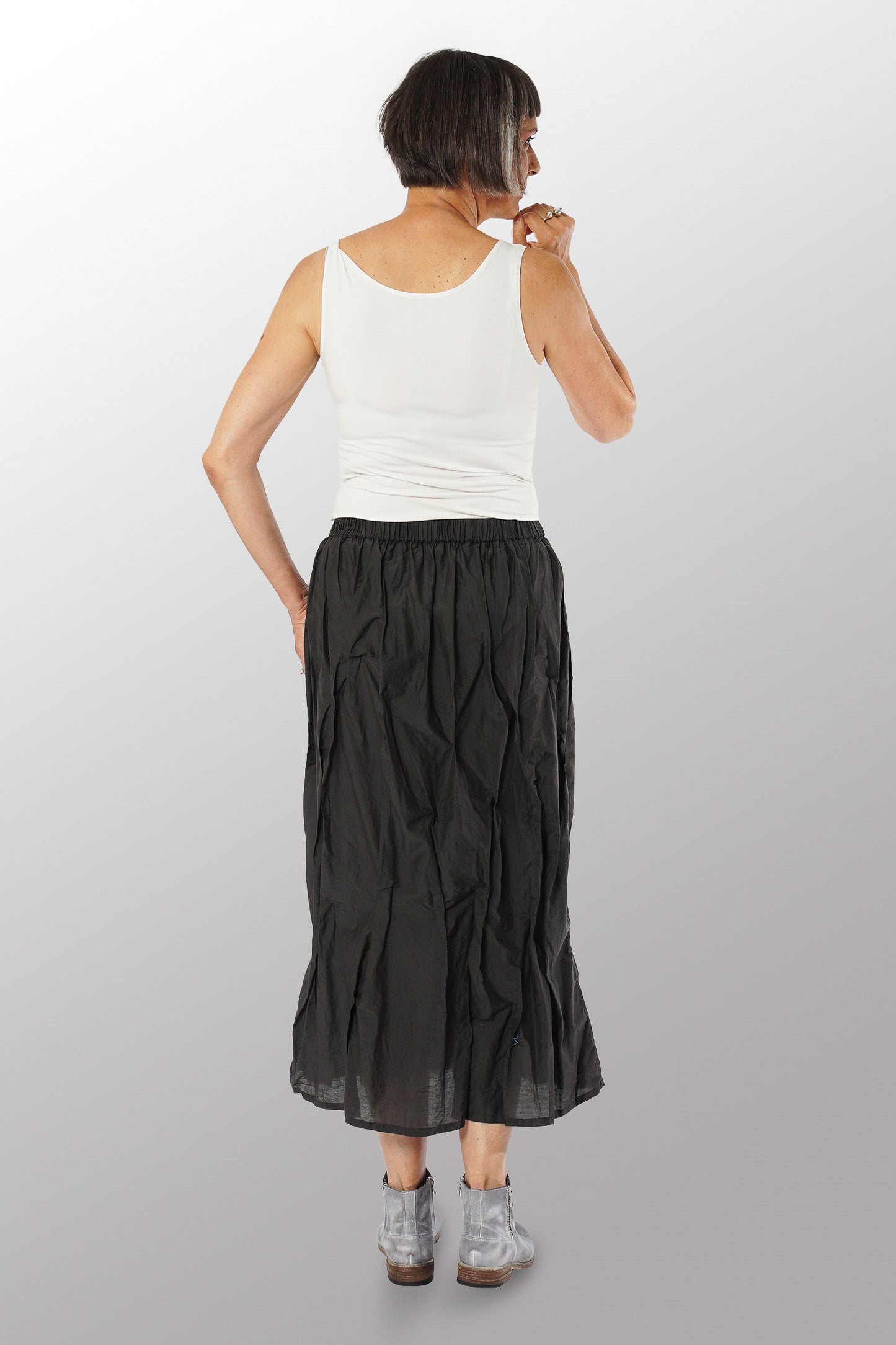 DYED COTTON SILK VOILE WAVY FRONT OPEN LONG SKIRT - dc1660-gry -