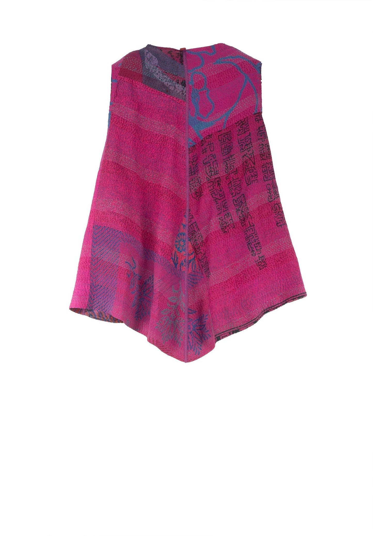 GEORGETTE VINTAGE SILK PATCH KANTHA BELL SHAPE SHORT VEST - gs2227-pik -