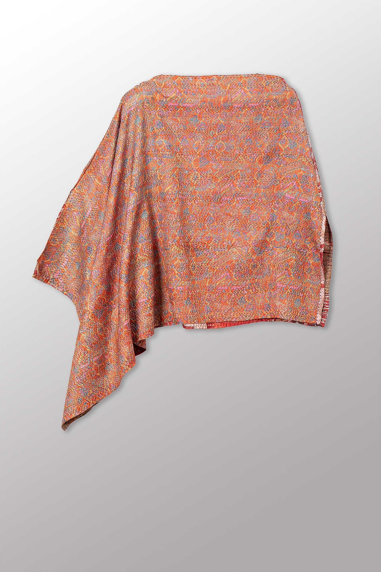VINTAGE SILK KANTHA LONG CAPE - sv2841-0014a -