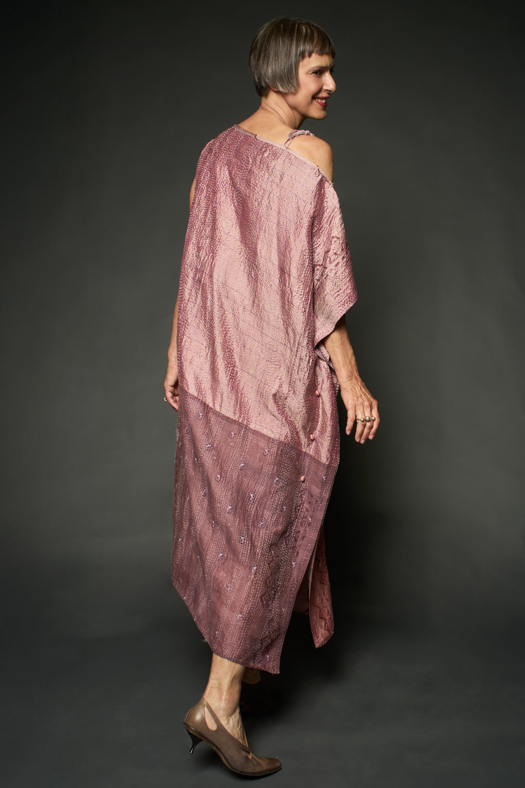 HALF SILK PATCH KANTHA ASYMMETRIC TUBE DRESS - hs2472-mov -