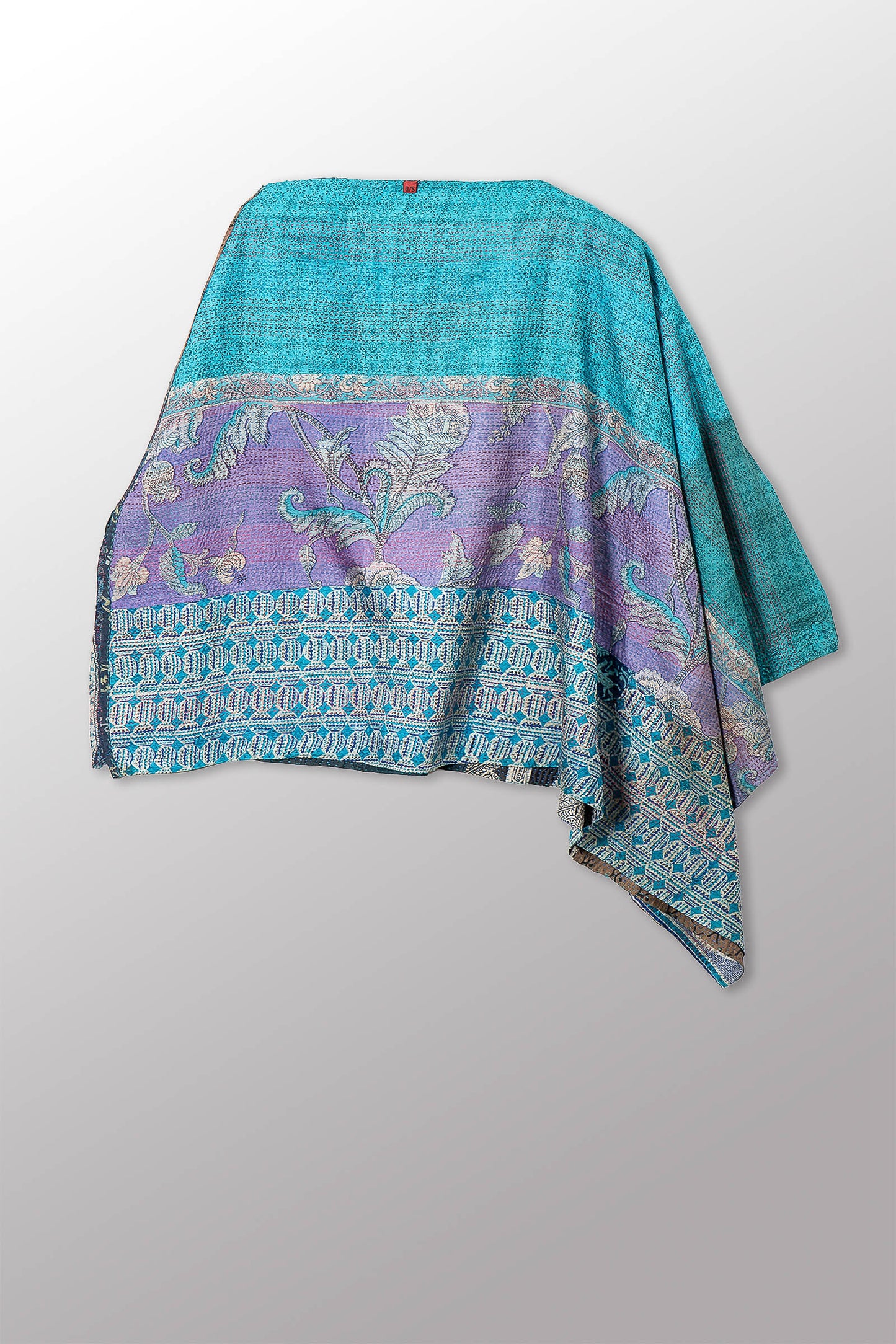 VINTAGE SILK KANTHA LONG CAPE - sv2841-0006a -