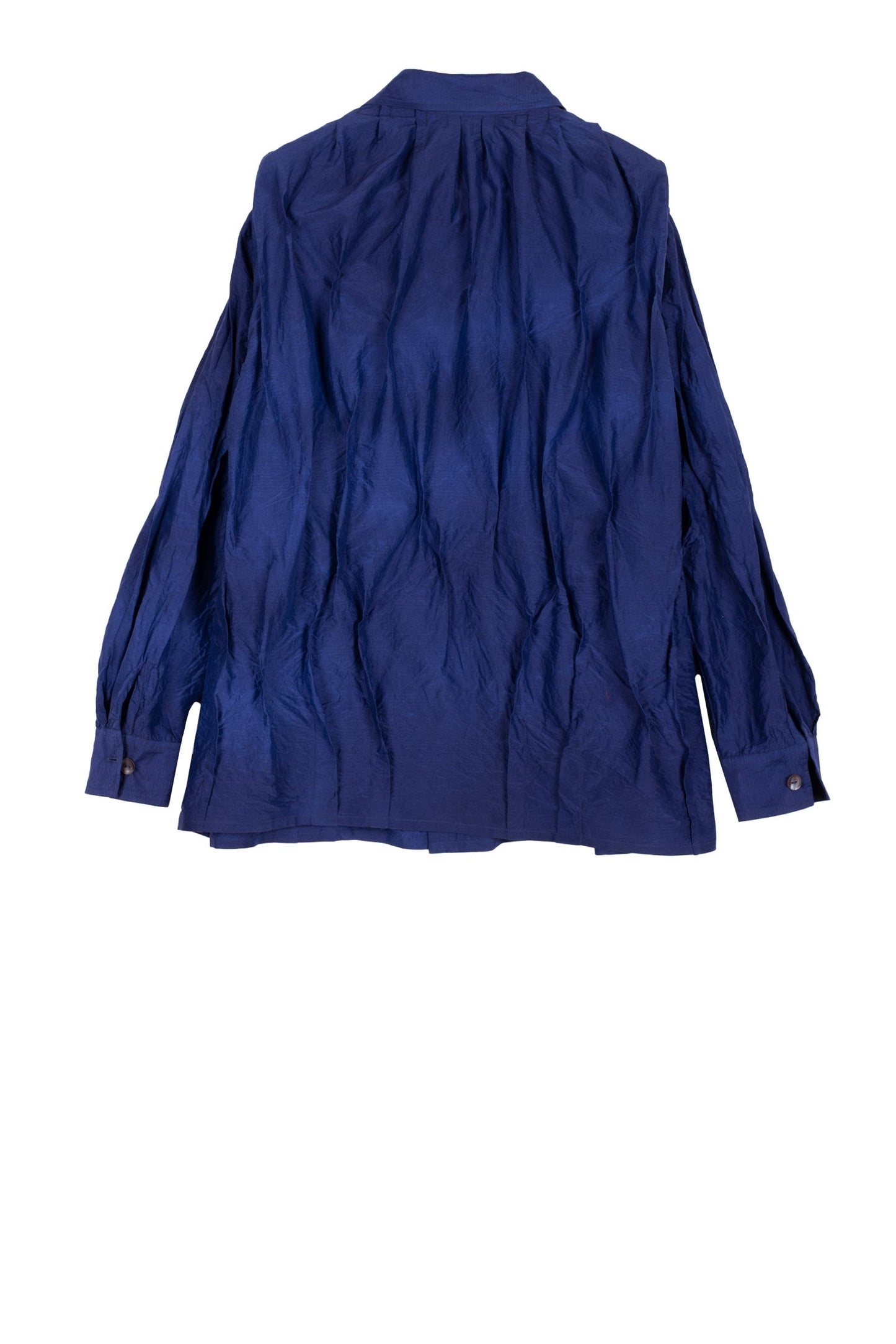 DYED COTTON SILK HEAVY VOILE WAVY TUCKED MEN'S SHIRT - dh1551-blu -