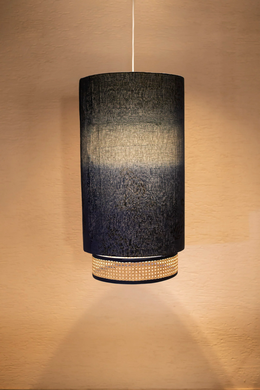 Vintage Fray Patch & Ombre Kantha Hanging Lamp -Indigo-