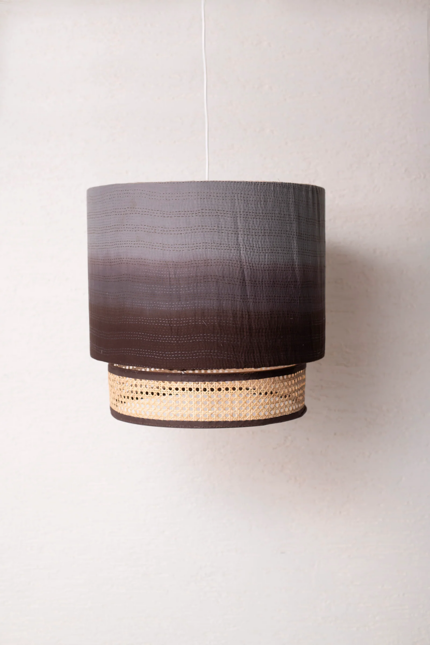 Vintage Fray Patch & Ombre Kantha Hanging Lamp -Chocolate -