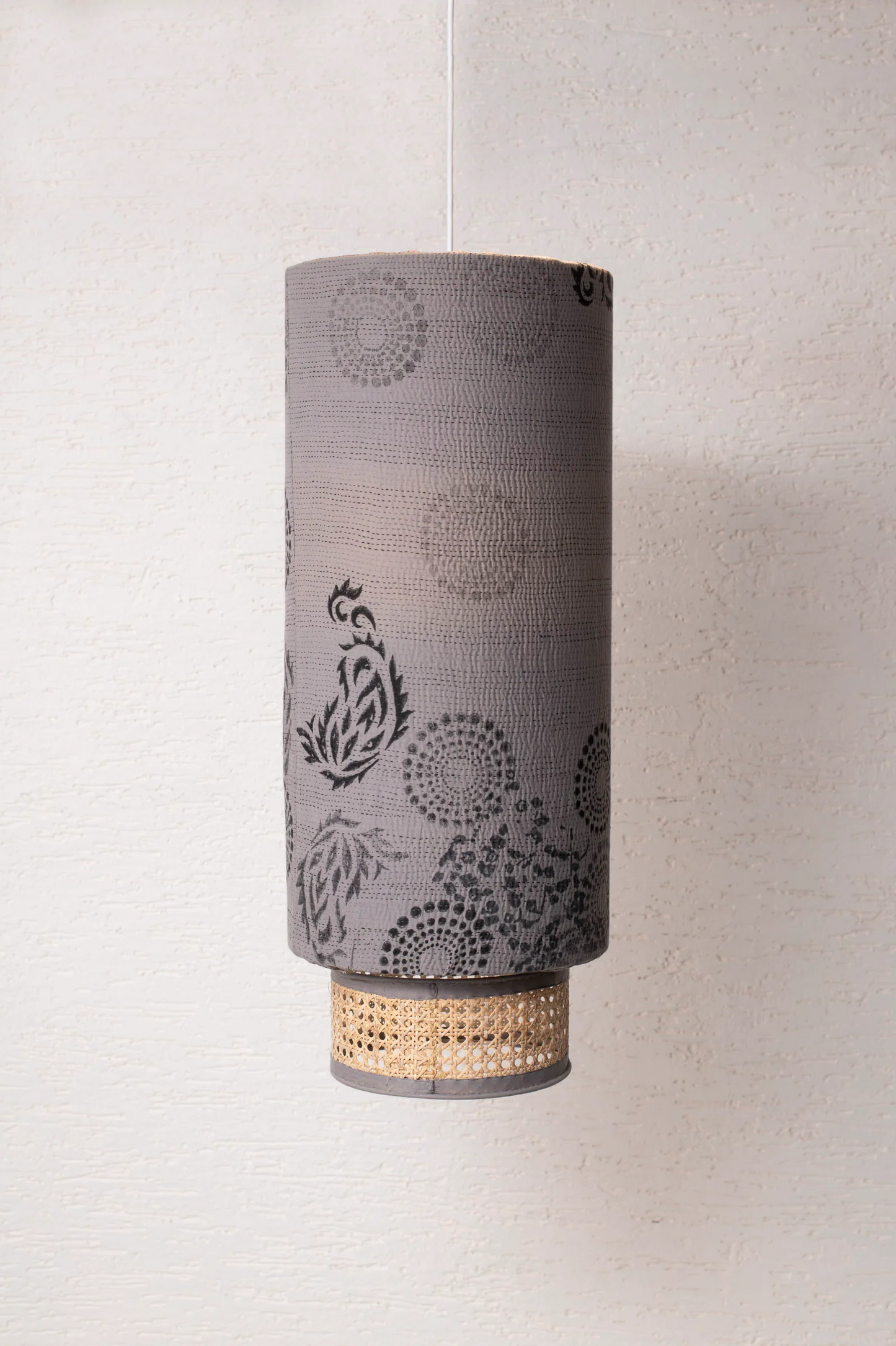 Vintage Fray Patch & Ombre Kantha Hanging Lamp -Yellow Stone-