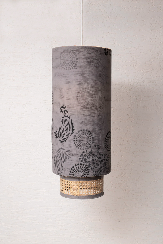 Vintage Fray Patch & Ombre Kantha Hanging Lamp -Yellow Stone-