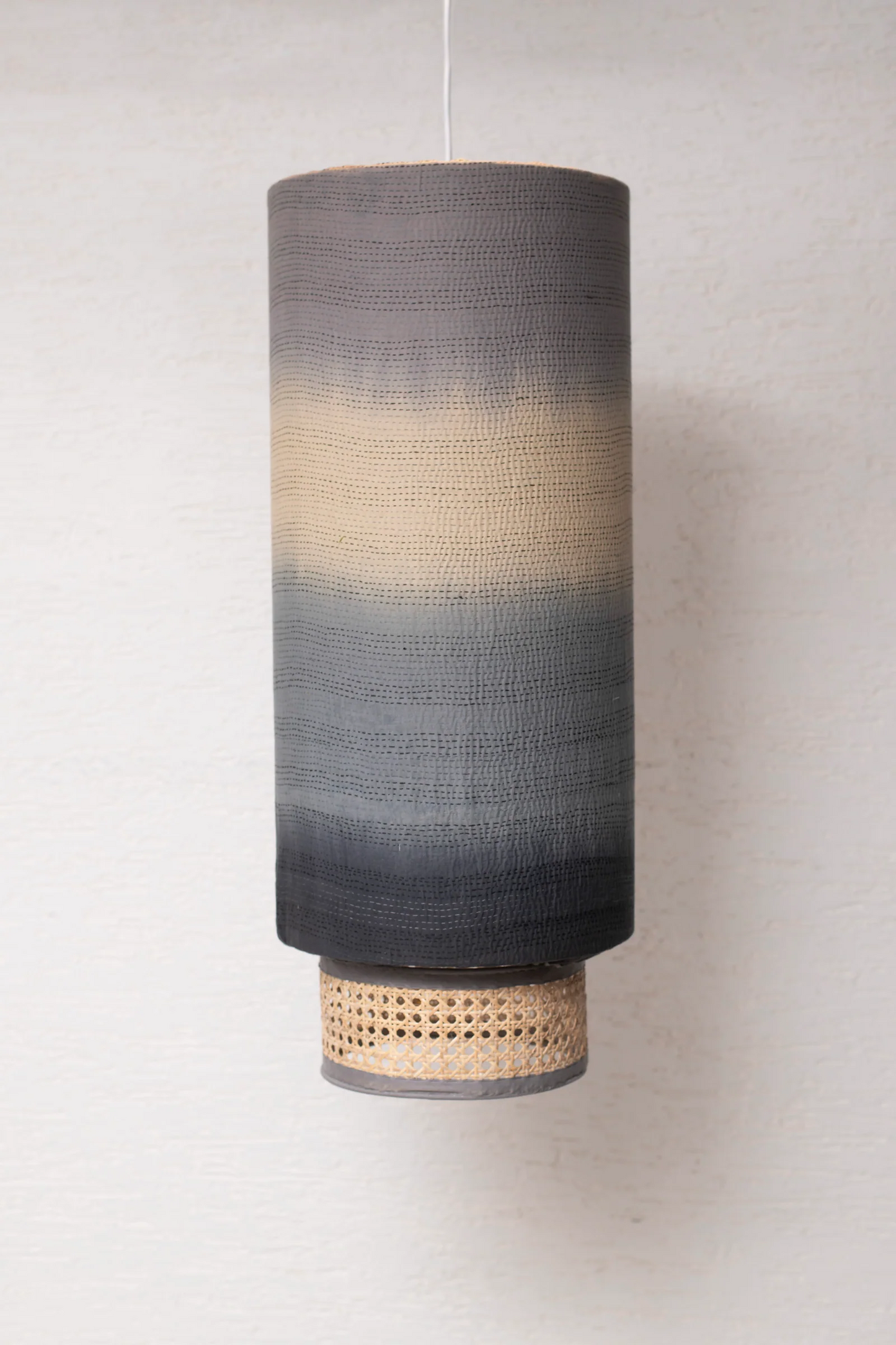 Vintage Fray Patch & Ombre Kantha Hanging Lamp -Yellow Stone-