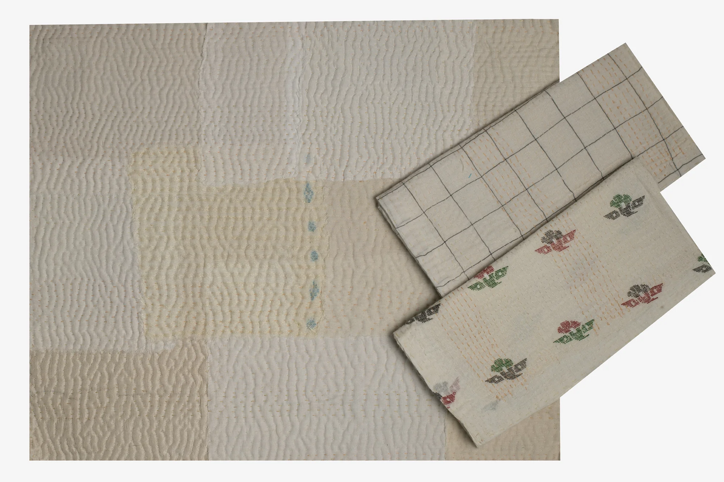 Mosaic Fray Handmade Vintage Kantha Placemat -Cauliflower (SET OF 2)