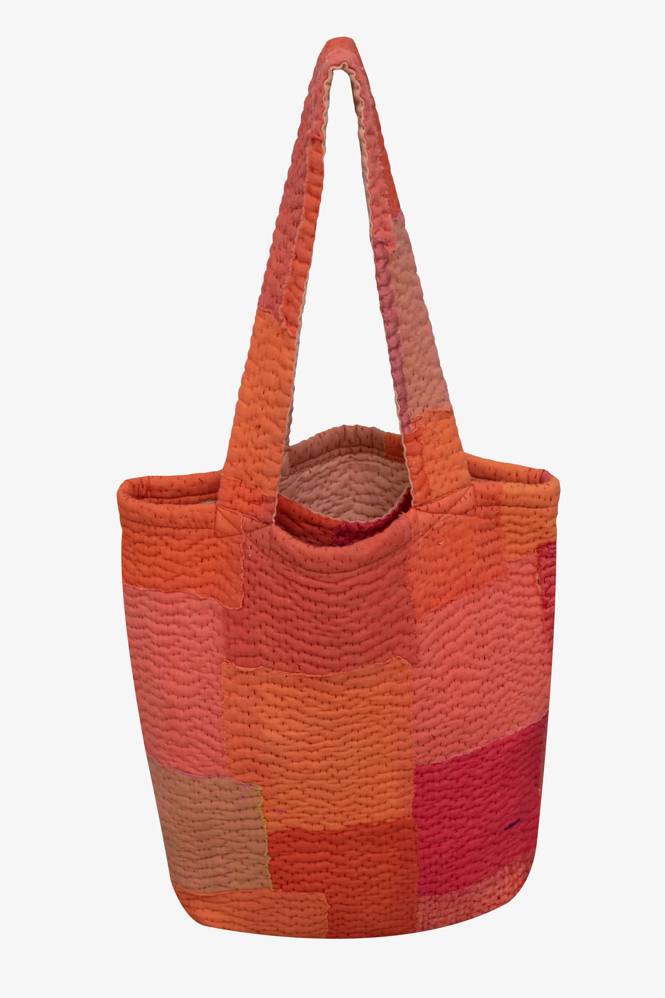 Mosaic Fray Handmade Vintage Kantha Tote Bag -Carrot-